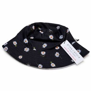 Alice + Olivia Black Bucket Hat with White Daisy Print